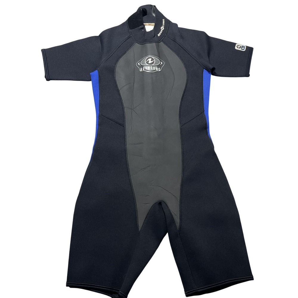 Aqua Lung Women's 2mm Shorty Wetsuit Size Small Black Blue Back Zip Neoprene